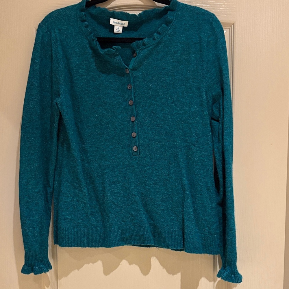 Sundance Teal Long Sleeve Henley Sweater